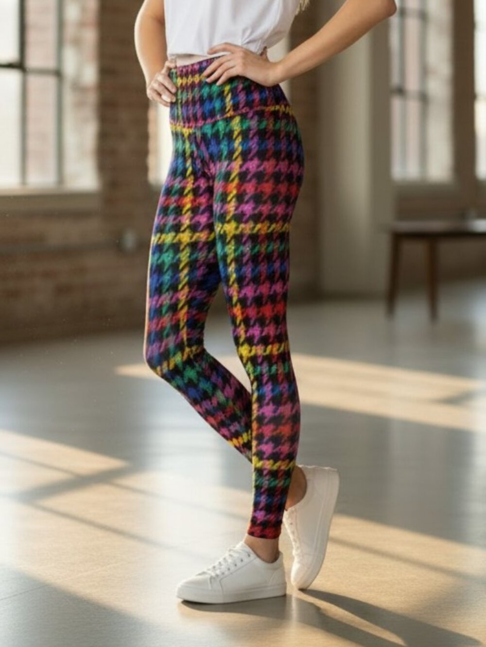 Colorful Houndstooth Leggings • Performance Spandex